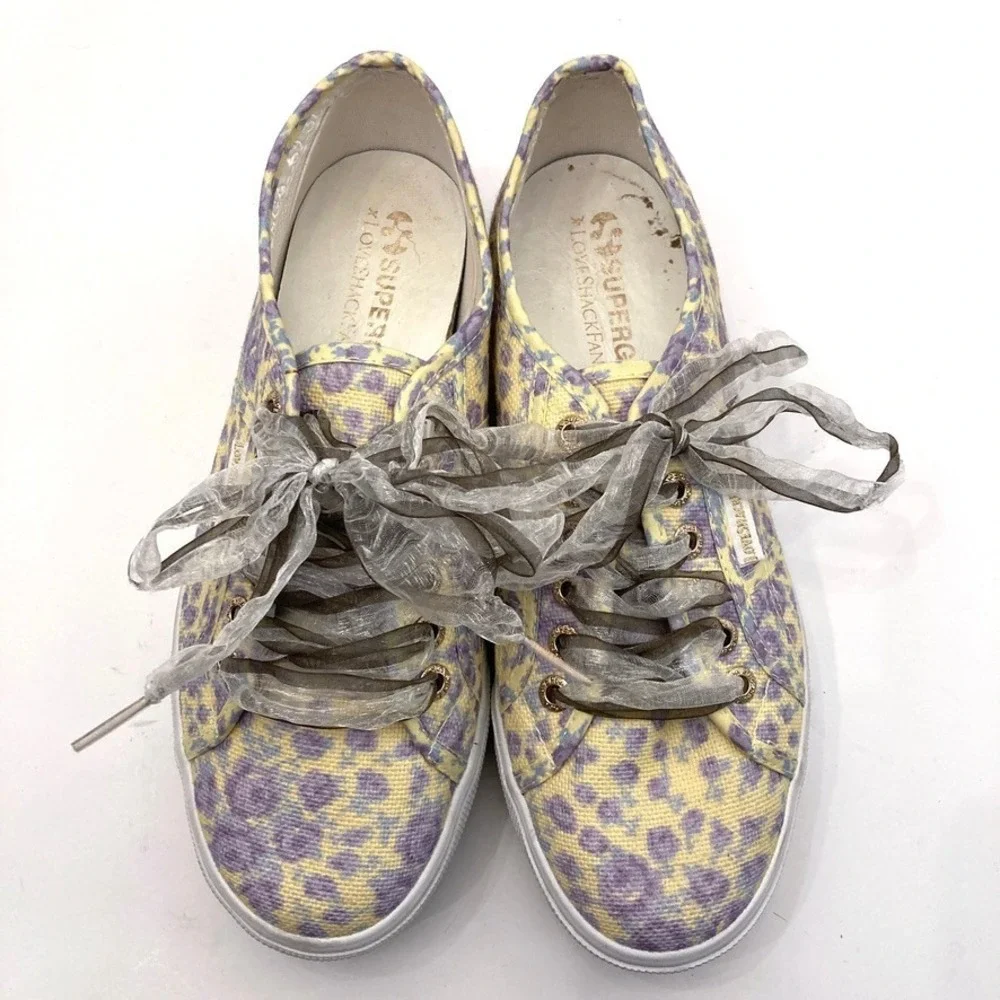 Superga x LoveShackFancy Platform Sneakers Purple Rain Womens 8 EU 39 Floral